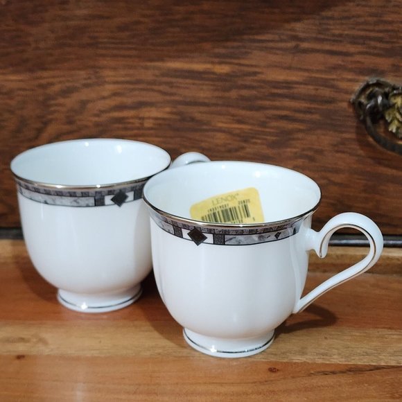 Set of 4 Lenox Debut Collection Kara Teacups grey black silver platinum - Picture 3 of 13